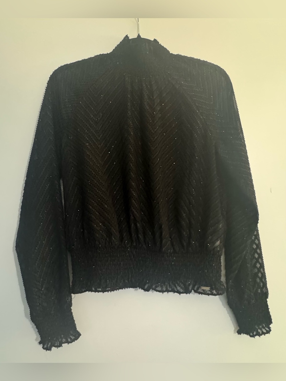 Armani Exchange Black Sheer Chevron Mock Neck Blouse Size Medium